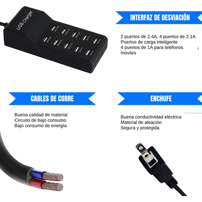 Cargador USB de 10 puertos