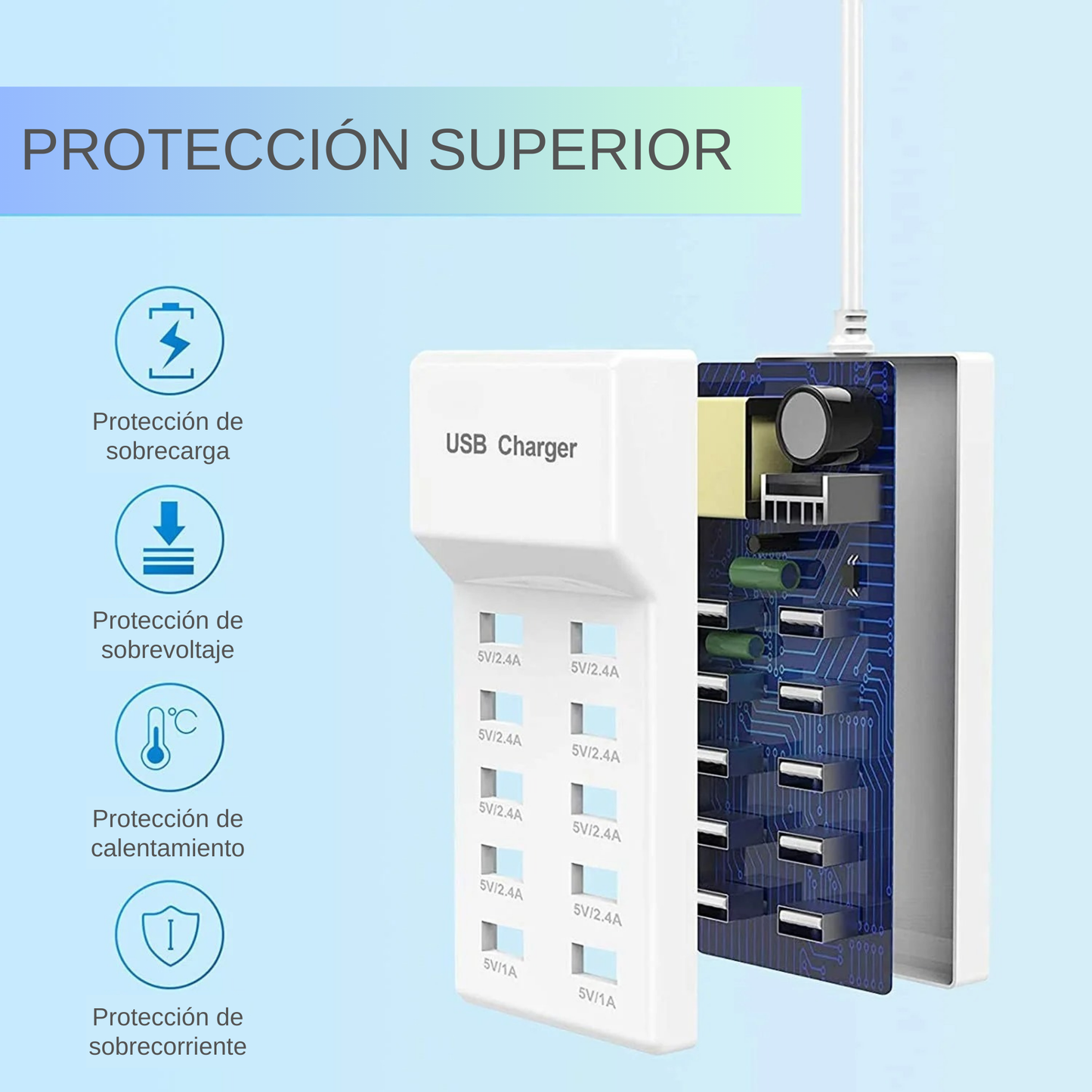 Cargador USB de 10 puertos