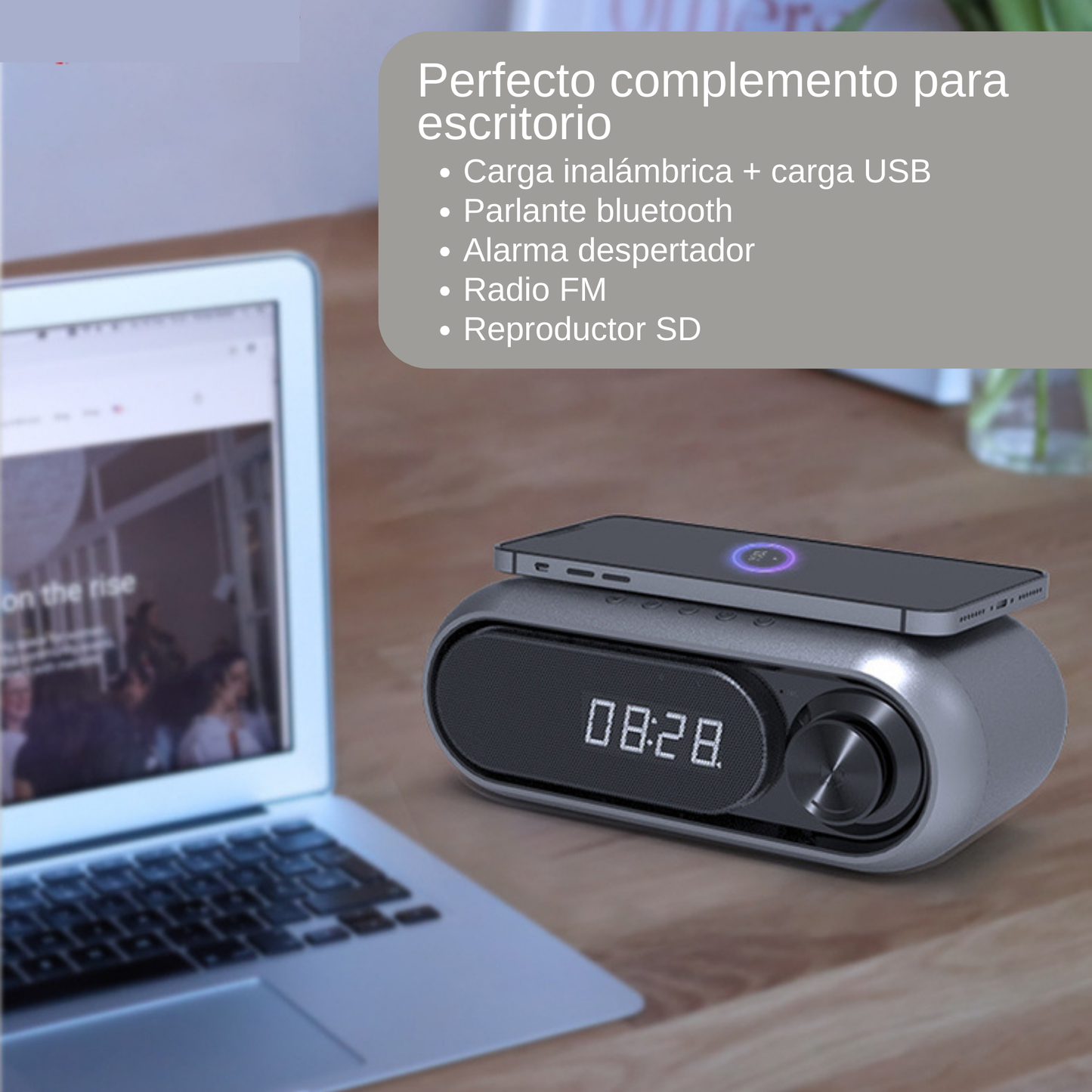 Parlante cargador wireless bluetooth con radio recargable