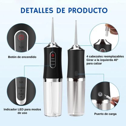 Irrigador dental con cabezales intercambiables 360°