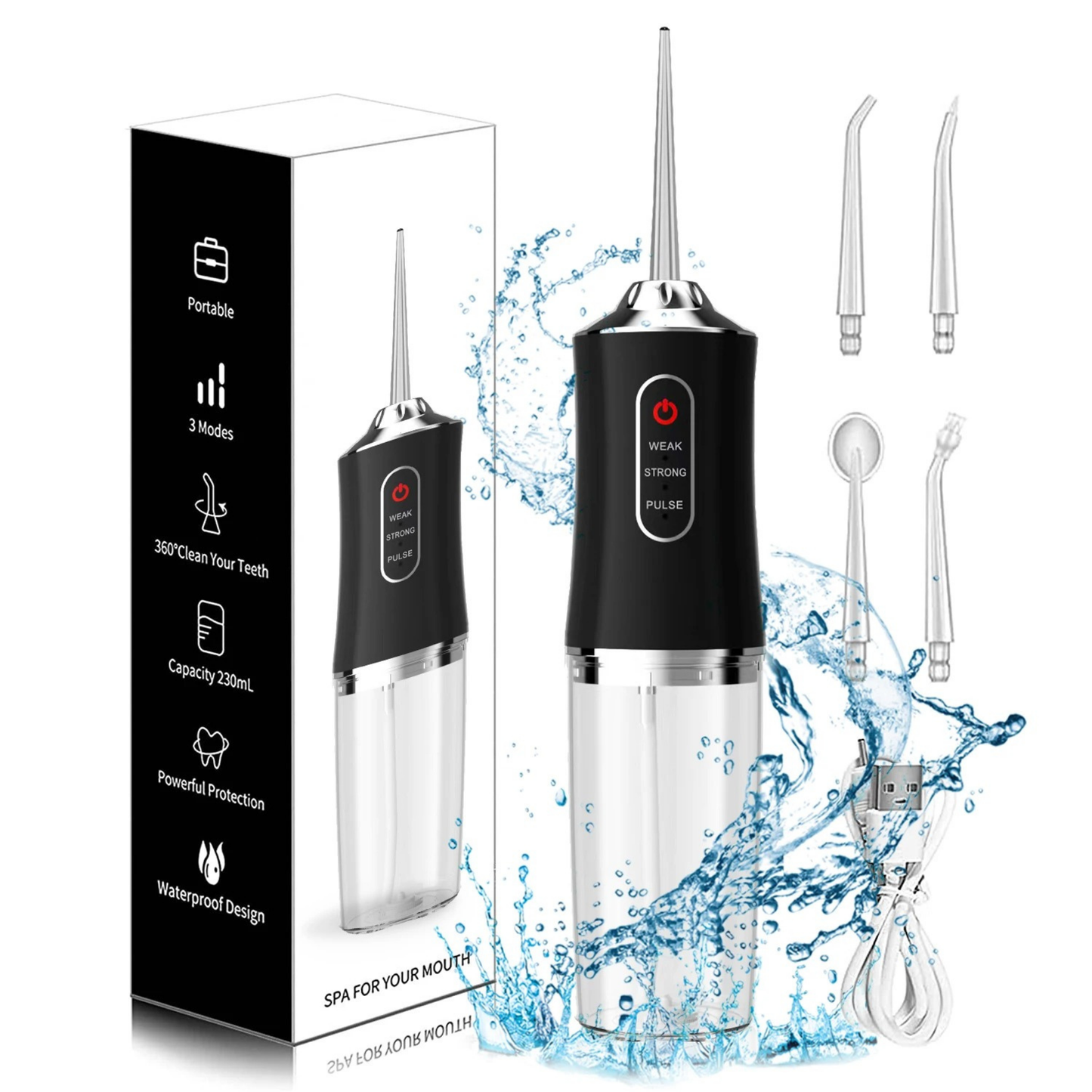 Irrigador dental con cabezales intercambiables 360°